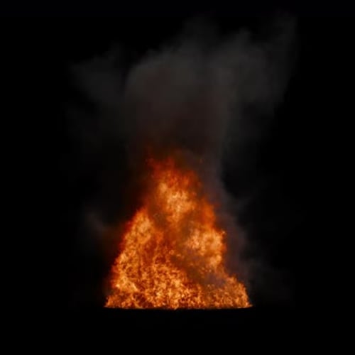 Massive Fire Explosion with Smoke on Transparent Background