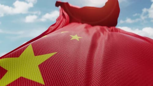Realistic Waving China Flag Animation with Blue Sky Background