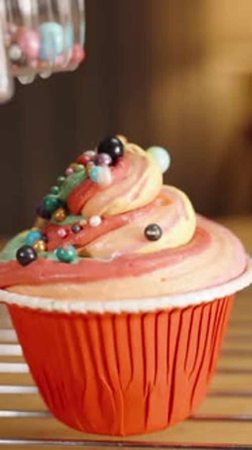 Cupcake Decorated with Colorful Sprinkles