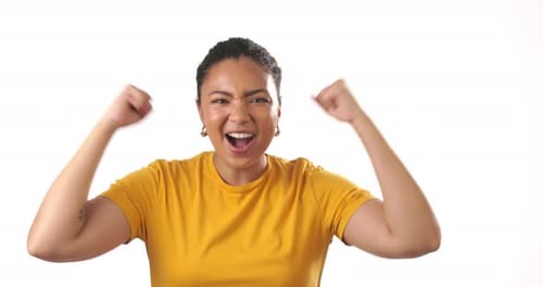 Happy Woman Cheering and Celebrating Success
