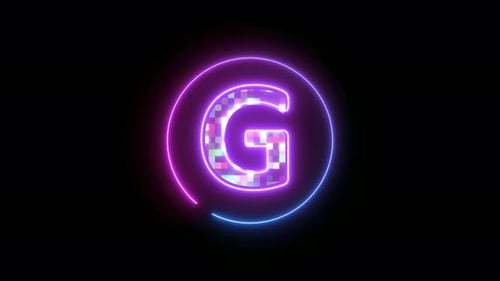 Animated Neon Letter G Glitch Reveal with Rotating Circle