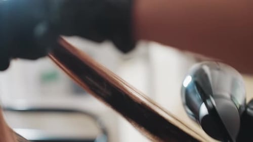 Hair Stylist Blow Drying Hair with Brush in Salon