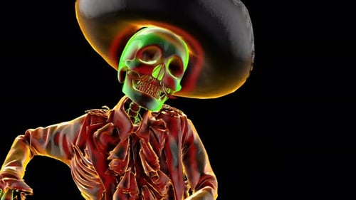 4K glass mariachi skull dancing salsa