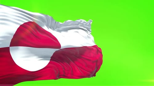 Greenland National Flag Waving in Realistic 3D Animation on Green Screen