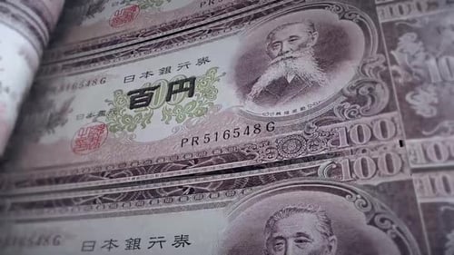 Japanese Yen Banknotes Printing and Counting Animation