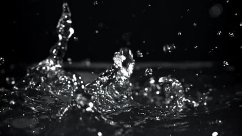 Water droplets collision and splashes on a black surface