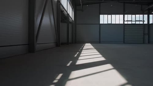 Industrial Architecture Walking Through the Territory of an Empty Logistics Warehouse Cinematic