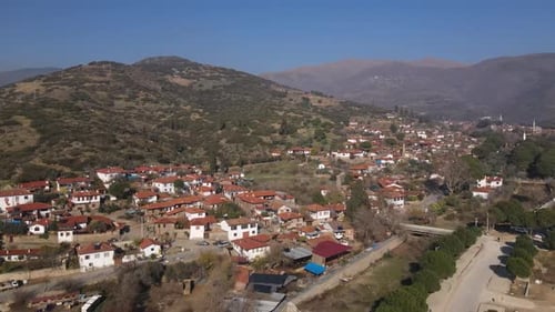 Aerial View of Rural Village in Green Mountains