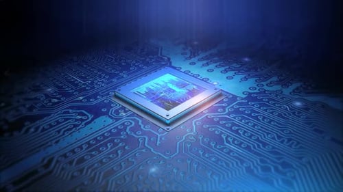 4K Technology Chip CPU Blauer Leiterplatinenhintergrund