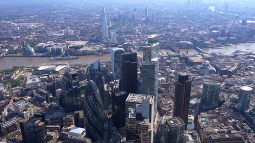Diverse Aerial Vistas of London City Skyline and Thames River