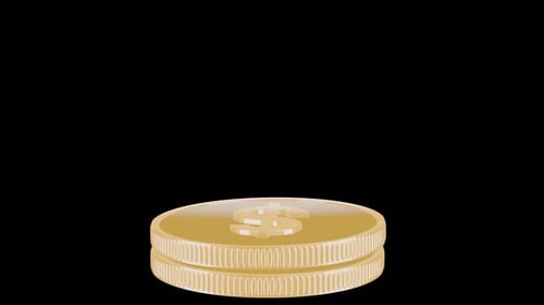 Cartoon style gold coins falling in stacks. Alpha channel. Money, bank, loans. A gold coin with a do