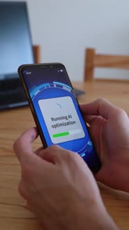 Concept of doing phone optimization with artificial intelligence. Vertical shot.