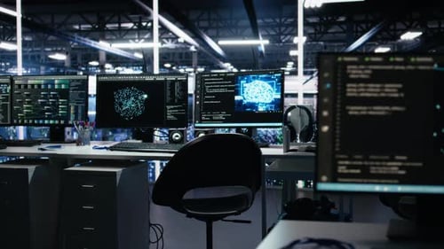 AI Development Workstations in Data Center Displaying Machine Learning Code
