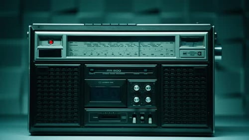 Closeup Vintage Cassette Radio in Modern Studio Setup Audio Ambiance Concept