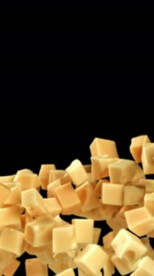 Maasdam Cheese Flies Up and Falls Down on a Black Background Filmed on a Highspeed Camera at 1000