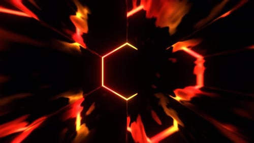Rotes und orangefarbenes Vortex-Gate-Neon-Energiefluss-Hintergrund, VJ Loop in 4K