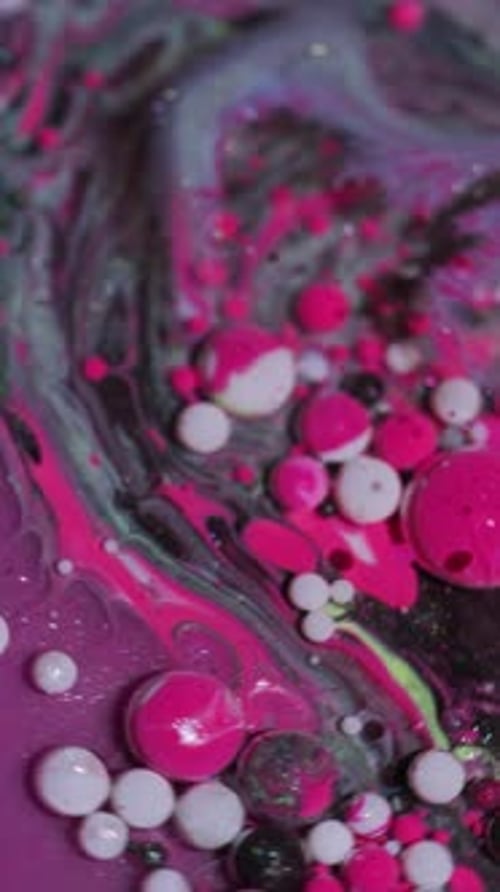Abstract Liquid Art Background with Pink and Black Bubbles