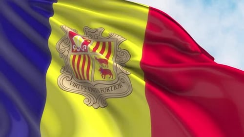 Andorra National Flag Waving with Realistic Fabric Loop