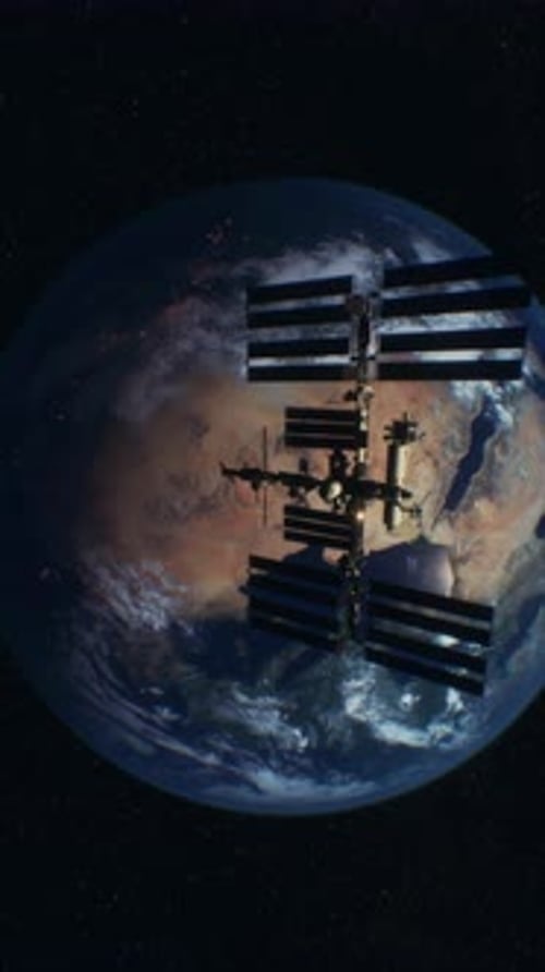 International Space Station in Outer Space Over the Planet Earth Orbit