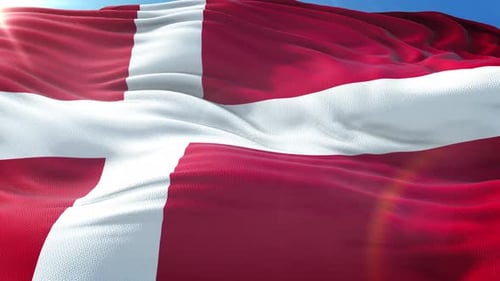 Realistic Denmark Flag Waving In Bright Sunlight