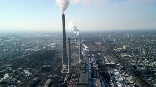 Bishkek thermal power station, drone sideways flight to the right shot