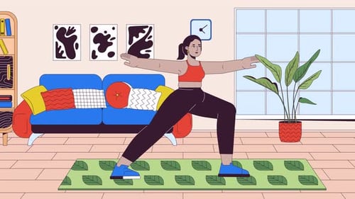 Woman Practicing Yoga Pose in Flat Design Style Animation