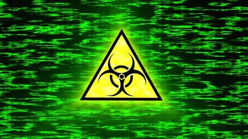 Animated Biohazard Warning Symbol with Green Glowing Background