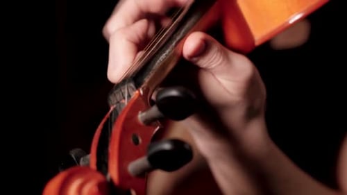 Close up of female hand playing the violin. Slow Motion.