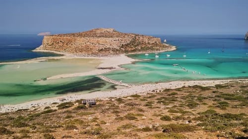 Beautiful lagoon with turquoise waters and sandy beaches at Balos Bay
