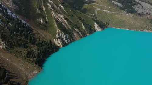 Aerial View of Scenery Mountain Lake in Kazakhstan