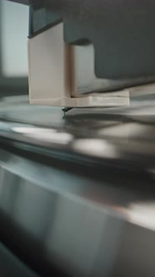 Stylus Needle Touching Grooves Playing Sound on Vinyl Record Player