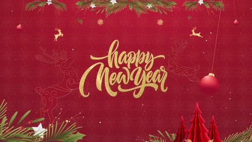 Happy New Year Gold Glitter Text Animation with Festive Holiday Background