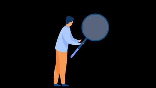 Man Looking Through a Magnifying Glass Alpha Channel 4K