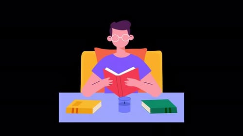 Flat Design Animation of a Person Reading Books