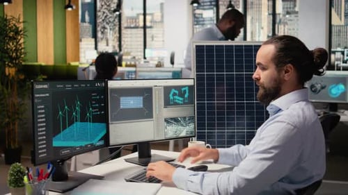 Renewable Energy Researcher Using Simulation Software Improving Green Industry