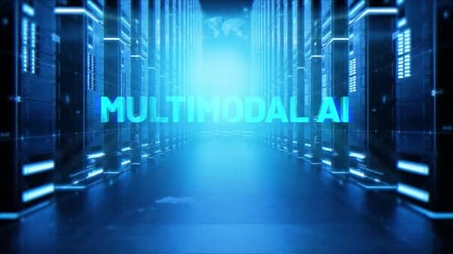 Multimodal Ai Words On Hologram Data Center Background