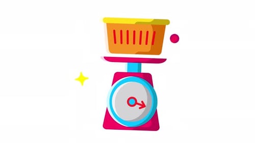 Colorful Kitchen Scale with Shopping Basket Illustration