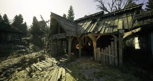 Abandoned Wooden Cabin in a Forest During the Morning Sunlight