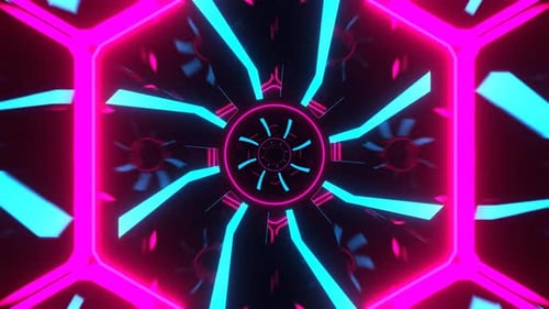 Boucle Vj d'arrière-plan de turbines au néon rotatives fantastiques cyan et rose en 4K