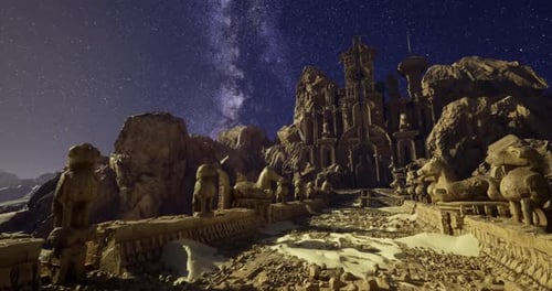 Majestic Ancient Architecture Under a Starry Sky in a Remote Location