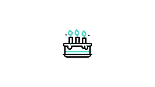 Flat Design Birthday Cake Animation with Flickering Candles