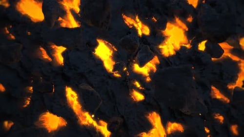 Lavaschmelzoberfläche mit Magma und fallenden Lavasteinen