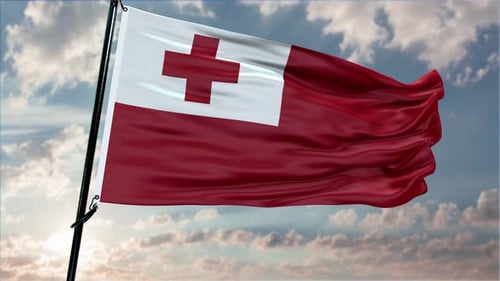 Tonga Flag Background Realistic Waving In The Wind 4K