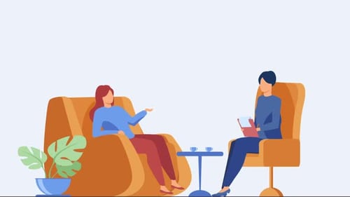 Animated Flat Design Therapy Session with Patient and Counselor