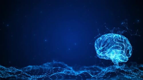 Digital Brain Rotating in Futuristic Plexus Network