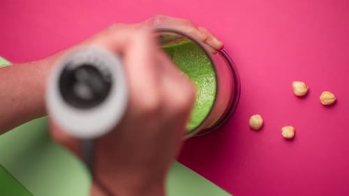 Flat Lay Tabletop Video Chef Makes Pesto