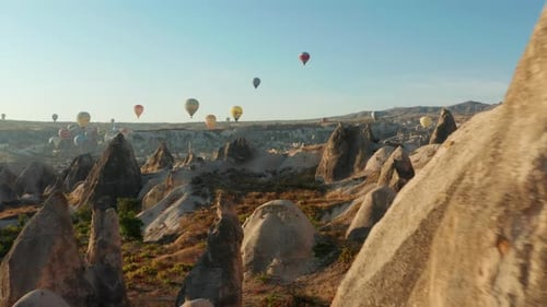 Hot Air Balloon Festival flying over Goreme, town in Cappadocia, Turkey