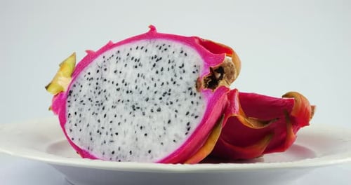 Dragon Fruit Rotating on a Plate