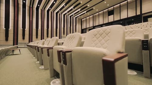 Big empty auditorium with comfortable leather seats,Modern interior. 4K