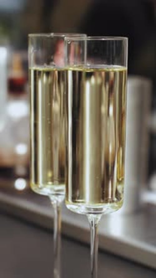 Two Glasses of Champagne on the Bar Counter in a Restaurant Sparkling Wine in Champagne in Two